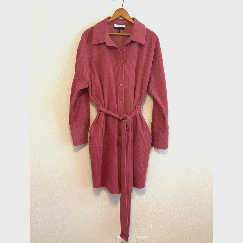 Eloquii Elements Corduroy Button Up Shirt Dress 18 Rosé Belted Pocket Streetwear